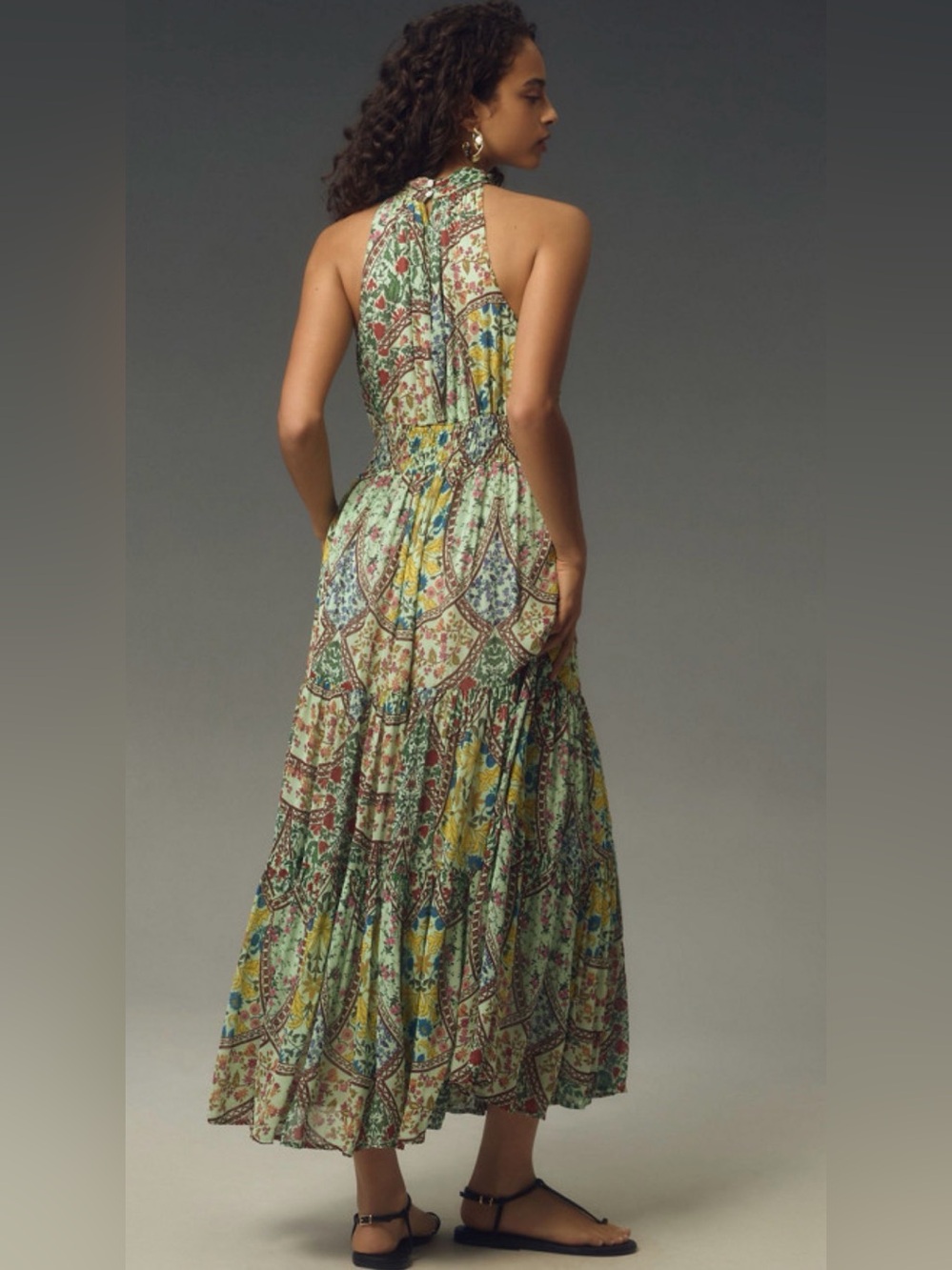 Anthropologie Halter Floral Maxi Dress in Mint, Yellow & Green - Picture 2 of 10